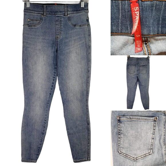 Spanx Jeans Women's Size Small Elastic Waistband Mid Rise Stretch Light Wash - Picture 1 of 12